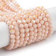 Opaque Glass Beads Strands, Faceted, Round, Bisque, 4mm, Hole: 0.8mm, about 93~95pcs/strand, 14.37~14.49''(36.5~36.8cm)(EGLA-A035-P4mm-L05)