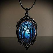 Oval Gothic Alloy Glass Halloween Pendant Necklaces for Women, Black, Tree of Life, 17.72 inch(45cm)(FS-WG73C21-07)