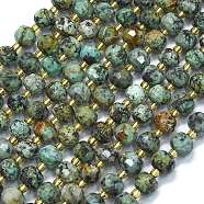 Natural African Turquoise Beads Strands, with Seed Beads, Faceted, Lantern, 8~8.5x6.5~7mm, Hole: 0.6mm, about 44pcs/strand, 15.16''(38.5cm)(G-K389-E46-01)