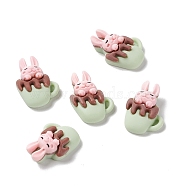 Opaque Resin Cabochons, Rabbit with Cup, Pink, 19.6x13.5x7.5mm(RESI-G036-C03)