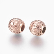 316 Surgical Stainless Steel European Beads, Large Hole Beads, Rondelle with Constellations Gemini, Rose Gold, 10x9mm, Hole: 4mm(STAS-F195-128RG-12)