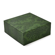 Square Flower Print Cardboard Bracelet Box, Jewelry Storage Case with Velvet Sponge Inside, for Bracelet, Olive Drab, 9.1x9.1x3.65cm(CBOX-Q038-03C)