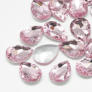 Pointed Back Glass Rhinestone Cabochons, Back Plated, Faceted, teardrop, Light Rose, 25x18x8mm(RGLA-T081-18x25mm-10)