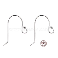925 Sterling Silver Earring Hooks, Silver, 18x12mm, Hole: 2mm, 24 Gauge, Pin: 0.5mm(STER-G011-12)