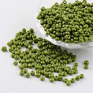 6/0 Baking Paint Glass Seed Beads, Olive Drab, 4~5x3~4mm, Hole: 1~2mm, about 427pcs/50g(X-SEED-S003-K9)
