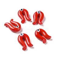 Handmade Evil Eye Lampwork Beads, Half Drilled, Arch, Red, 27x18x9.5mm, Hole: 1.5mm(LAMP-E026-03E)