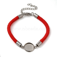 Milan Cord & 304 Stainless Steel Bracelets Making, with Round Tray, Red, Tray: 10mm, 7-1/4 inch(18.4cm)(MAK-H004-02E-P02)