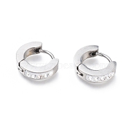 304 Stainless Steel Huggie Hoop Earrings, with Polymer Clay Rhinestone, Ring, Stainless Steel Color, 10.5x12x3mm, Pin: 1mm(X-EJEW-O087-14P)