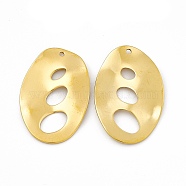 Ion Plating(IP) 304 Stainless Steel Pendants, Oval Charm, Real 18K Gold Plated, 34x22x1mm, Hole: 1.5mm(STAS-B031-11G)