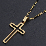201 Stainless Steel Pendant Necklaces, with Cable Chains and Lobster Claw Clasps, Cross, Golden, 17.7 inch(45cm), 1.5mm(NJEW-S105-JN534-45-2)