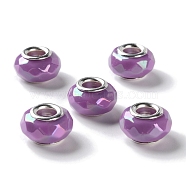 Opaque Brass Cores Acrylic European Beads, Rondelle, Large Hole Bead, Faceted, Silver, Medium Orchid, 15x9mm, Hole: 5mm(OACR-M024-03S-02)