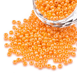 8/0 Czech Opaque Glass Seed Beads, Lustered, Round, Orange, 3x2mm, Hole: 1mm, about 500g/bag(SEED-N004-003A-32)