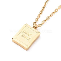 Rectangle with Word Good Luck Pendant Necklace, Ion Plating(IP) 304 Stainless Steel Jewelry for Men Women, Golden, 16.26 inch(41.3cm)(NJEW-A004-04G)