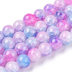 Baking Painted Crackle Glass Beads Strands, Round, Deep Pink, 8mm, Hole: 1.3~1.6mm, about 100pcs/strand, 31.4 inch(X-DGLA-Q023-8mm-YS55)