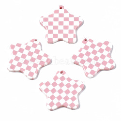 Opaque Cellulose Acetate(Resin) Pendants, Star with Grid Pattern, Pink, 26x26.5x2.5mm, Hole: 1.4mm(X-KY-Q057-004A-04)