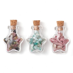 3Pcs Glass Wishing Bottle Decorations, with Natural Gemstone Beads and Wooden Plug, Star, Mixed Color, 33x21x12mm(PALLOY-JF03092)