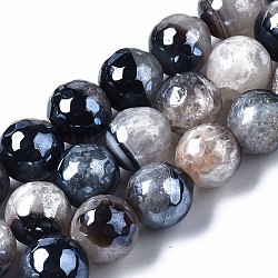 Natural Agate Beads Strands, Pearl Luster Plated, Faceted, Round, Dark Blue, 12mm, Hole: 1.6mm, about 30~33pcs/strand, 13.70~15.75 inch(34.8~40cm)(G-Q998-014B)