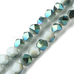 Electroplate Glass Beads Strands, Faceted Round, Green, 5.5x5x6mm, Hole: 1mm, about 101pcs/strand, 22.05''(56cm)(EGLA-K061-06A-HP01)