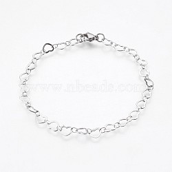 Tarnish Resistant 304 Stainless Steel Chain Bracelets, with Lobster Claw Clasps, Heart, Stainless Steel Color, 8-1/8 inch(20.5cm)(BJEW-P236-07P)