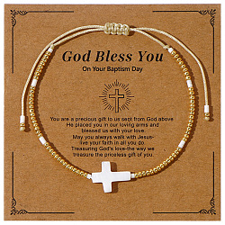 Fashionable Miyuki Seed Bead Braided Bead Bracelets, Adjustable Cross Shell Bracelets for Women Summer Vacation, Gold, 11 inch(28cm)(DP9601)