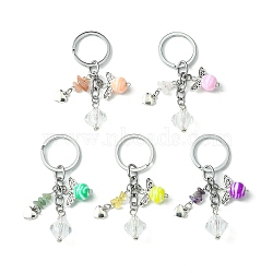 Gemstone Chip & Alloy Heart Pendant Keychain with Angel Acrylic Chamr, for Car Key Bag Ornament, Mixed Color, 8.2cm(KEYC-JKC00541)