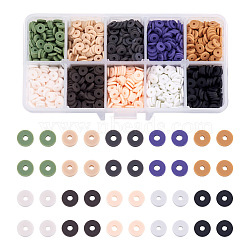 Pandahall 2200~2400Pcs 10 Colors Handmade Polymer Clay Beads, Disc/Flat Round, Heishi Beads, Mixed Color, 6x1mm, Hole: 2mm, about 220~240pcs/color(CLAY-TA0001-16)