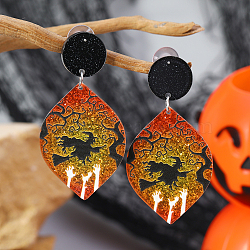 Acrylic Witch Halloween Pendant DIY Keychain Stud Earrings Accessories, Dark Orange(DI2414-1)