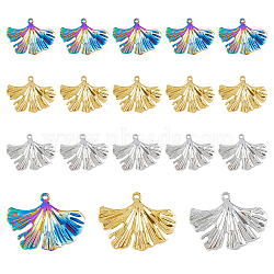 18Pcs 3 Colors Ion Plating(IP) 304 Stainless Steel Pendants, Ginkgo Leaf Charm, Mixed Color, 22.5x30x2mm, Hole: 1.4mm, 6pcs/color(STAS-DC0014-41)