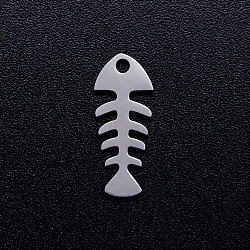 201 Stainless Steel Pendants, Fishbone, Stainless Steel Color, 15.5x6.5x1mm, Hole: 1.4mm(STAS-Q201-JN307-1)