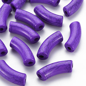 Opaque Crackle Acrylic Beads, Curved Tube, Dark Violet, 36x13.5x11.5mm, Hole: 4mm, about 148pcs/500g