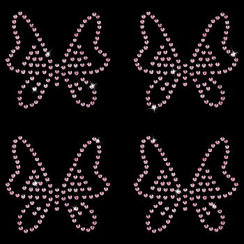 Butterfly Hotfix Glass Rhinestone, Iron on Patches Applique, For Shoes, Gartment and Bags Decoration, Pearl Pink, 51x48x1.5mm