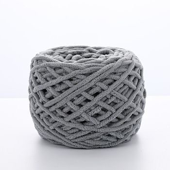 Soft Crocheting Polyester Yarn, Thick Knitting Yarn for Scarf, Bag, Cushion Making, Light Grey, 6mm