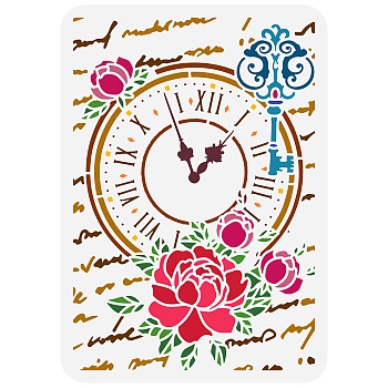 Plastic Drawing Painting Stencils Templates, for Painting on Scrapbook Fabric Tiles Floor Furniture Wood, Rectangle, Clock, 29.7x21cm