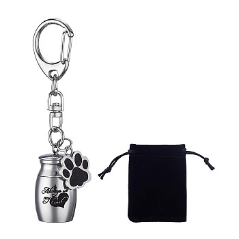 Pet Urns for Dogs Ashes,Paw Print KeyChain Pet Cremation Jewelry Stainless Steel Dog Urn Pendant Pet Keepsake Cat & Dog Urn with Storage Bag, Stainless Steel Color, 7.5x1.6cm