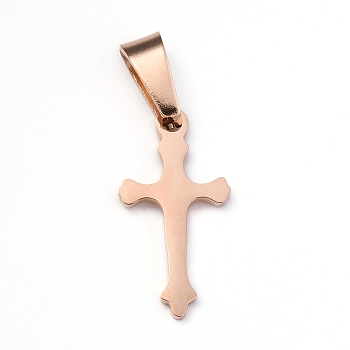 304 Stainless Steel Pendants, Cross, Rose Gold, 19.5x10x1.2mm, Hole: 3.5x7mm
