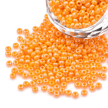 8/0 Czech Opaque Glass Seed Beads, Lustered, Round, Orange, 3x2mm, Hole: 1mm, about 500g/bag