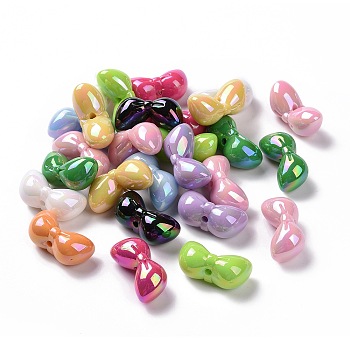 Opaque Acrylic Imitation Shell Beads, Bowknot, Mixed Color, 14.5x29x13mm, Hole: 2.5mm