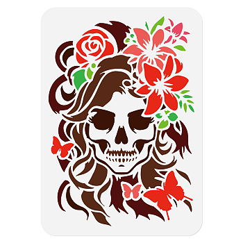 PET Hollow Out Drawing Painting Stencils, for DIY Scrapbook, Photo Album, Skeleton, 297x210mm