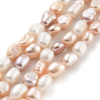 Natural Cultured Freshwater Pearl Beads Strands, Two Sides Polished, Grade 4A, PeachPuff, 5~6mm, Hole: 0.5mm, about 27pcs/strand, 6.89 inch(17.5cm)
