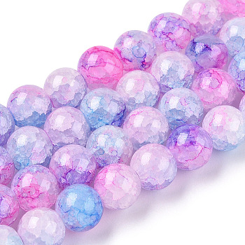Baking Painted Crackle Glass Beads Strands, Round, Deep Pink, 8mm, Hole: 1.3~1.6mm, about 100pcs/strand, 31.4 inch