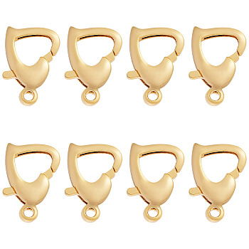 8Pcs Brass Heart Lobster Claw Clasps, for Jewelry Making, Real 18K Gold Plated, 13x9x3mm, Hole: 1.6mm