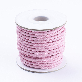 Round Braided Cowhide Cords, Pearl Pink, 3mm, about 10.93 yards(10m)/roll