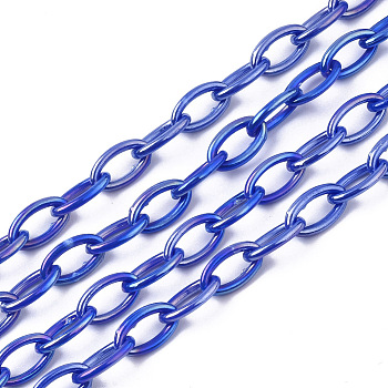 Acrylic Opaque Cable Chains, AB Color, Horse Eye, Blue, 13x8x2mm, 18.5 inch~19.29 inch(47~49cm)/strand