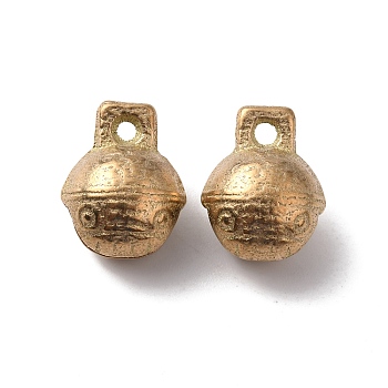 Brass Bell Pendants, with Tiger Pattern, Round, Golden, 17.5x13.5x10.5mm, Hole: 2.3mm