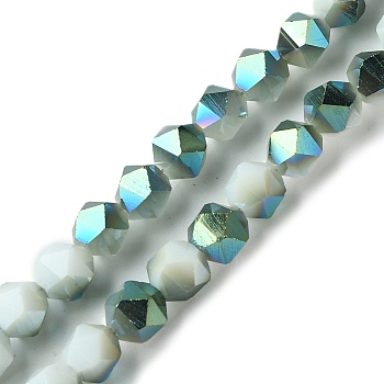 Electroplate Glass Beads Strands, Faceted Round, Green, 5.5x5x6mm, Hole: 1mm, about 101pcs/strand, 22.05''(56cm)