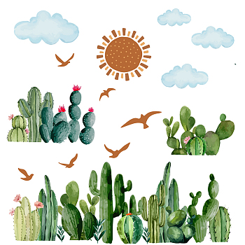PVC Wall Stickers, Wall Decoration, Cactus Pattern, 900x390mm, 2 sheets/set