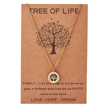 Clear Cubic Zirconia Tree of Life Pendant Necklace, Iron Jewelry for Women, Golden, 17.32 inch(44cm)