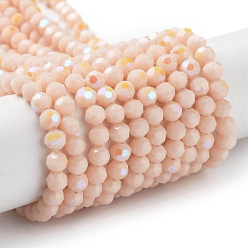 Opaque Glass Beads Strands, Faceted, Round, Bisque, 4mm, Hole: 0.8mm, about 93~95pcs/strand, 14.37~14.49''(36.5~36.8cm)