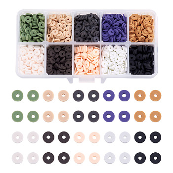 Pandahall 2200~2400Pcs 10 Colors Eco-Friendly Handmade Polymer Clay Beads, Disc/Flat Round, Heishi Beads, Mixed Color, 6x1mm, Hole: 2mm, about 220~240pcs/color