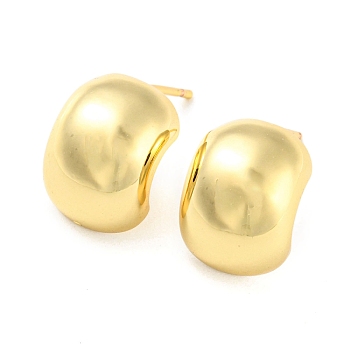 Rack Plating Brass Half Round Stud Earrings, Half Hoop Earrings for Women, Cadmium Free & Lead Free, Long-Lasting Plated, Real 18K Gold Plated, 15x11mm
